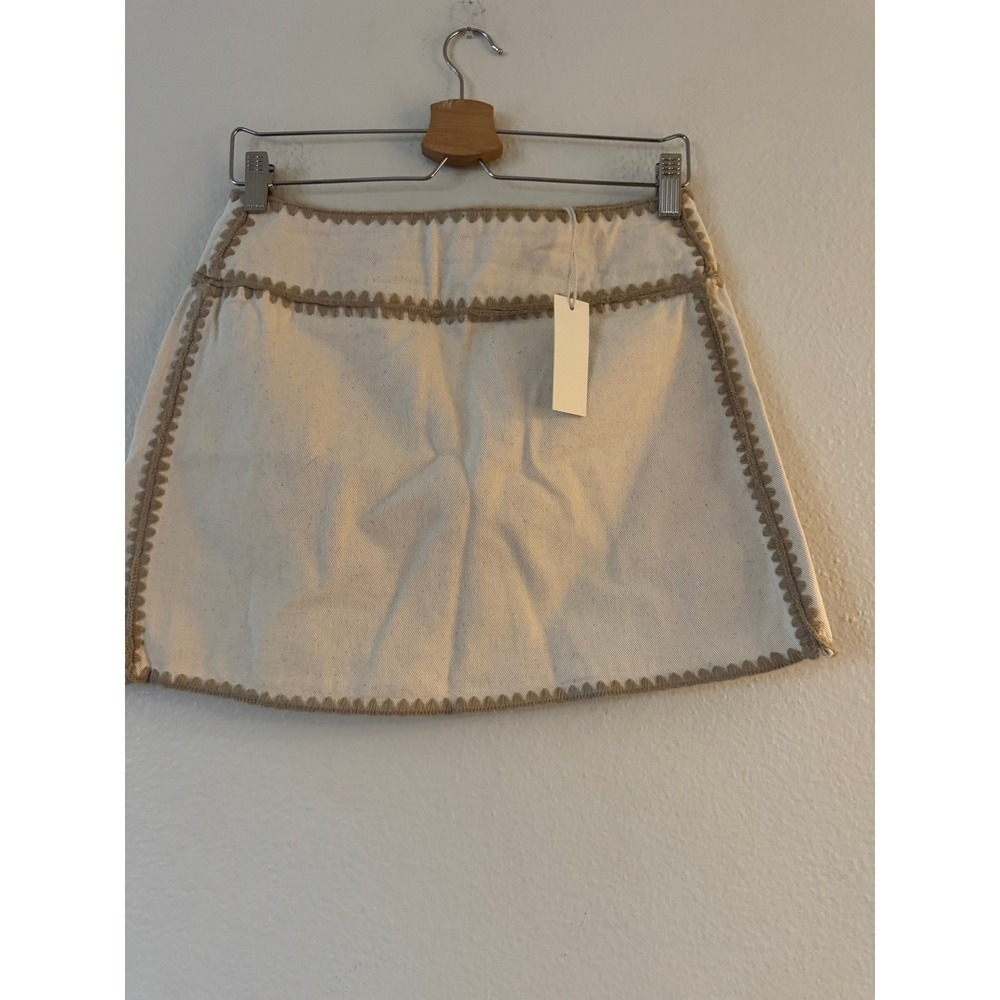 BlankNYC Scalloped Trim Denim Mini Skirt Size 26 Cream Tan Embroidered NWT New